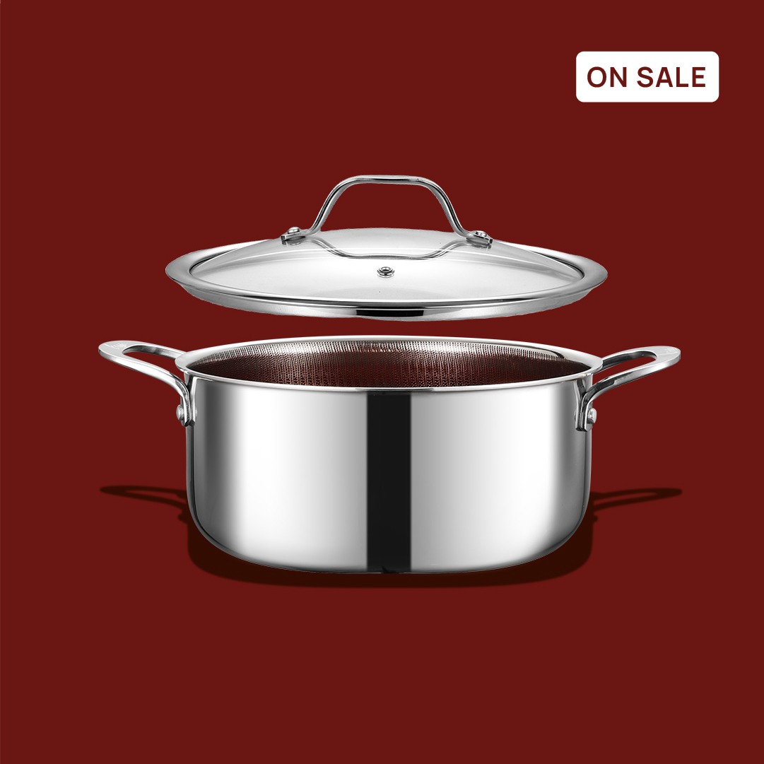 Casserole  24X10.5CM  cm Non-Stick ceramic coated with honeycomb texture.4mm glass lid.