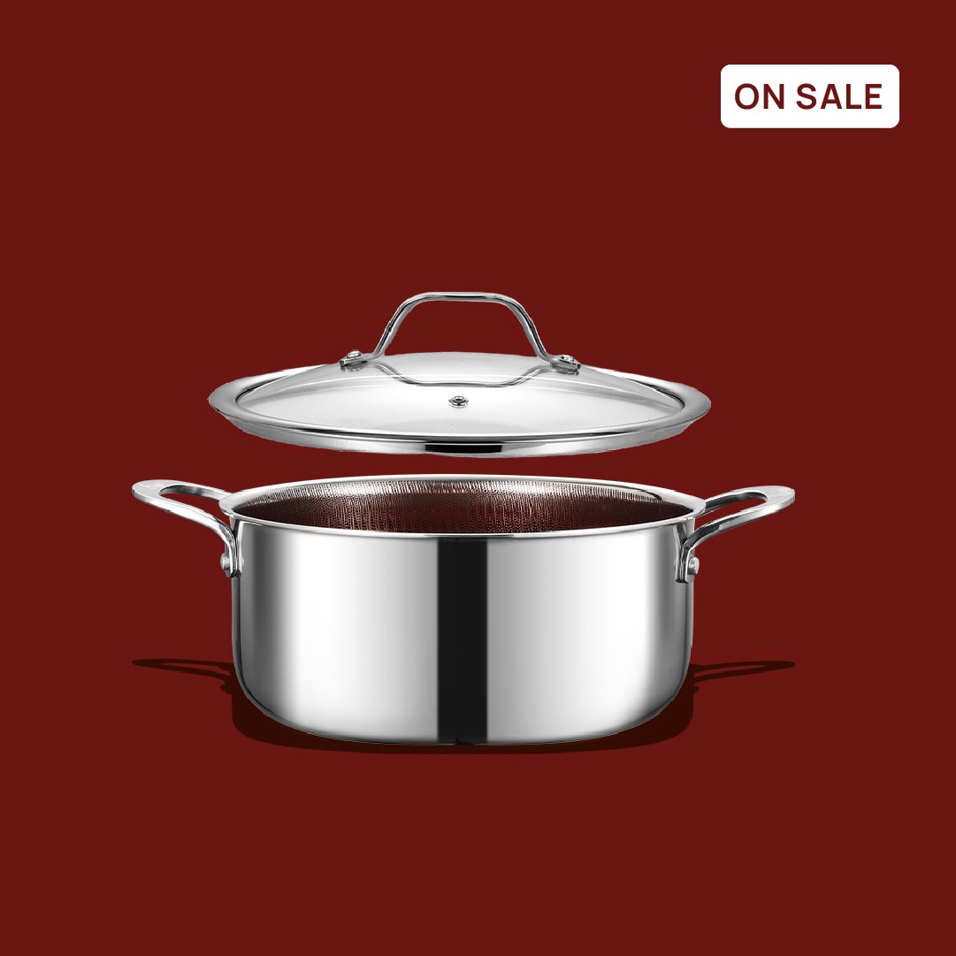Casserole  20X8.5cm Non-Stick ceramic coated with honeycomb texture.4mm glass lid.