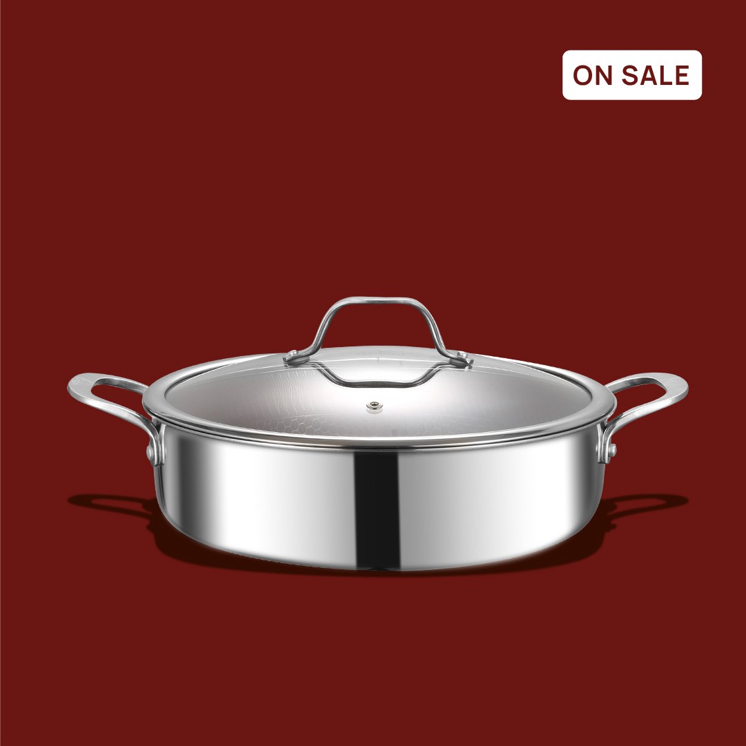 Casserole  28x7.5 cm Non-Stick ceramic coated with honeycomb texture.4mm glass lid.